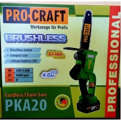 Акумуляторна ланцюгова пила Procraft PKA20 в комплекті з акумулятором та зарядним пристроєм