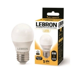 LED лампа LEBRON L-G45, 6W, 220V, Е27, 4100K, 480Lm