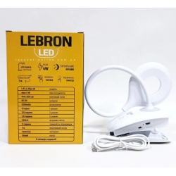 Настільна LED лампа акумуляторна з кліпсою Lebron L-TL-L-Clip-46 з нічником 5W 4100К біла